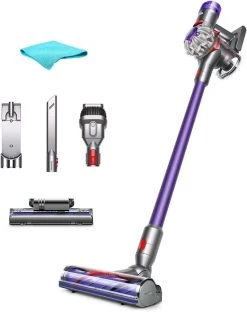 Dyson V8 Origin+ Cordless Stick Vacuum Cleaner | Purple, HEPA Filter, Rotating Brushes, Bagless, Telescopic Handle, Battery Operated, Up To 40 Min Runtime, With 5AVE Microfiber Cloth